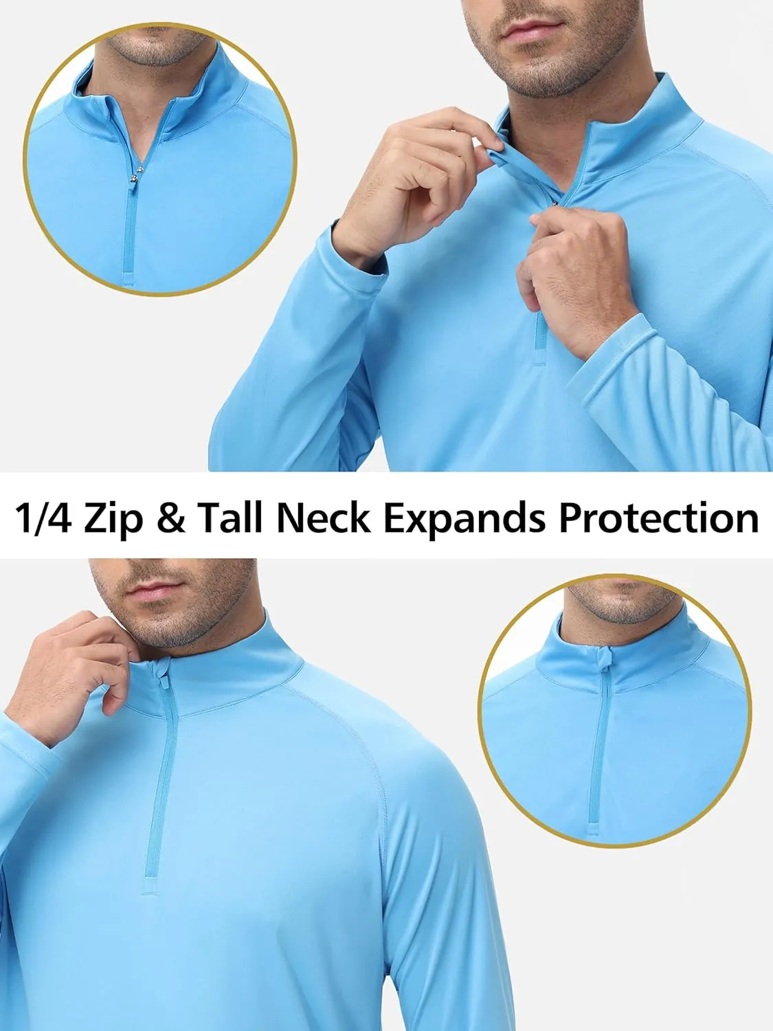 Men's 1/4 Zip Long Sleeve Sun Shirts UPF 50  Rash Guard Shirt Quick Dry Fishing Running Outdoor Shirts