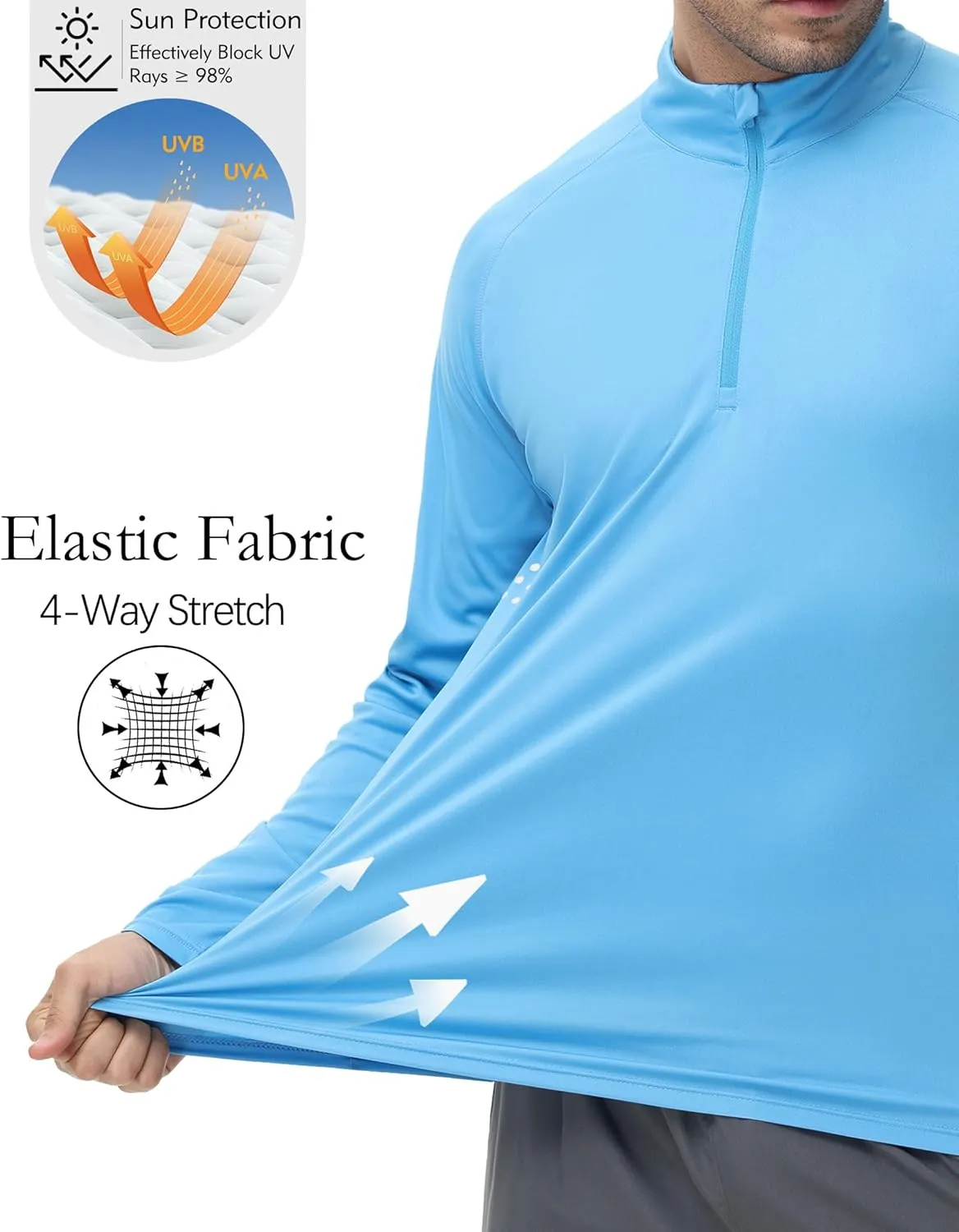 Men's 1/4 Zip Long Sleeve Sun Shirts UPF 50  Rash Guard Shirt Quick Dry Fishing Running Outdoor Shirts