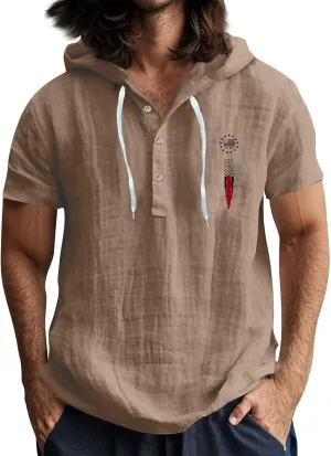 Men's Casual Short Sleeve Hoodie Shirt with Flag Print Lightweight, Breathable, Stylish Summer Top