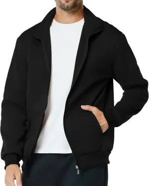 Men's Fleece Full Zip Up Sweatshirt Casual Lightweight Long Sleeve Mock Neck Jackets with Pocket