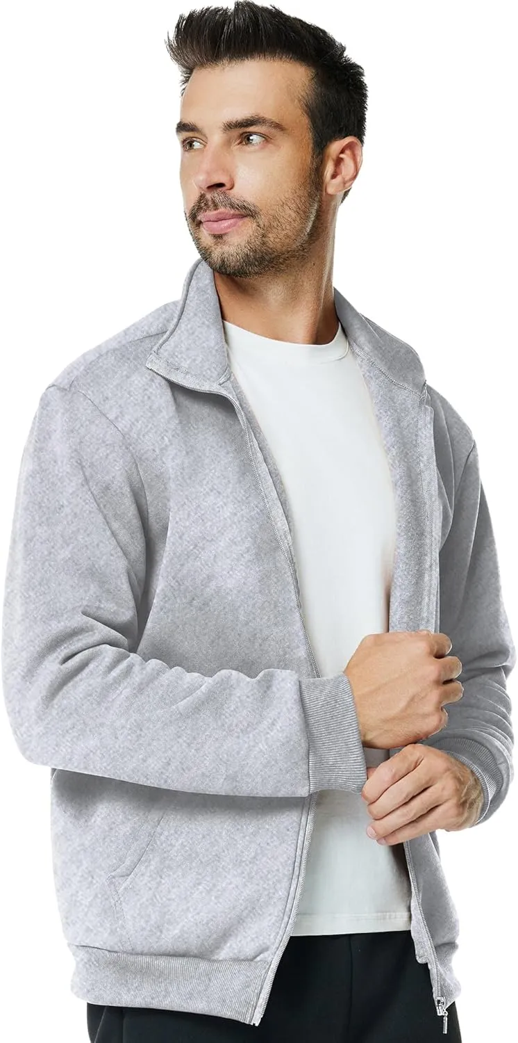 Men's Fleece Full Zip Up Sweatshirt Casual Lightweight Long Sleeve Mock Neck Jackets with Pocket