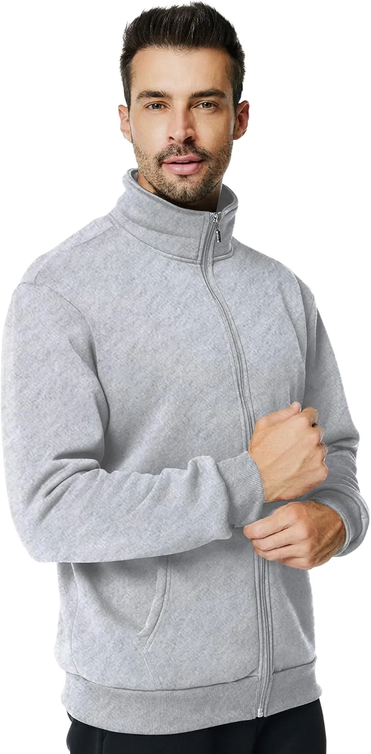 Men's Fleece Full Zip Up Sweatshirt Casual Lightweight Long Sleeve Mock Neck Jackets with Pocket