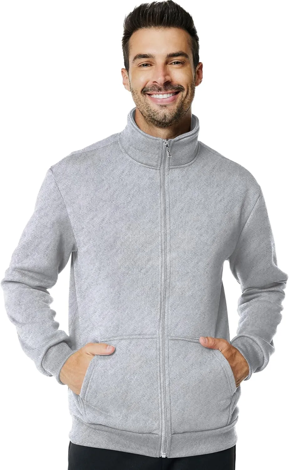 Men's Fleece Full Zip Up Sweatshirt Casual Lightweight Long Sleeve Mock Neck Jackets with Pocket