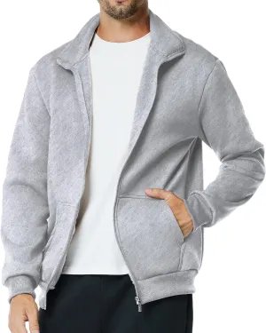 Men's Fleece Full Zip Up Sweatshirt Casual Lightweight Long Sleeve Mock Neck Jackets with Pocket
