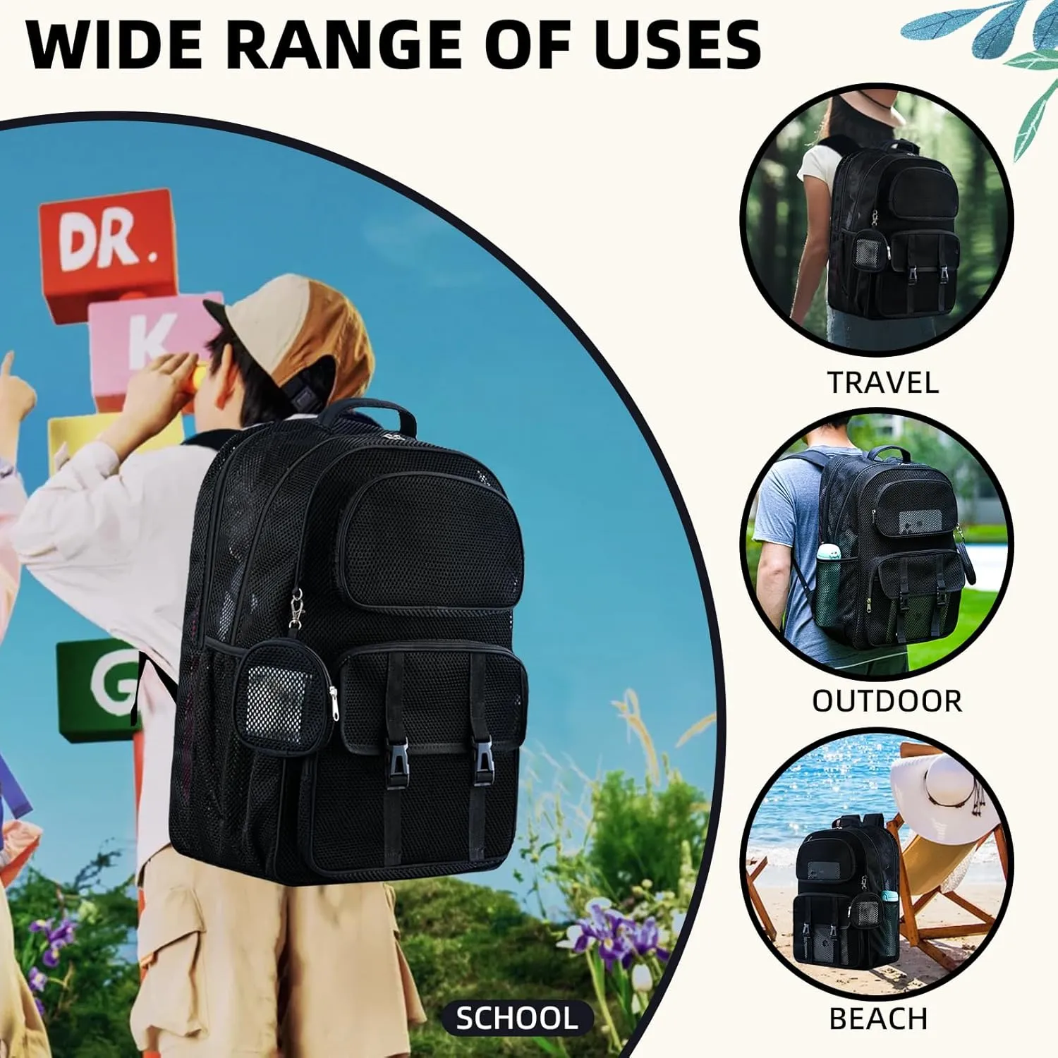 Mesh Backpack for School Heavy Duty, See Through Backpack for Women Men Student Diving Travel(3 sizes)
