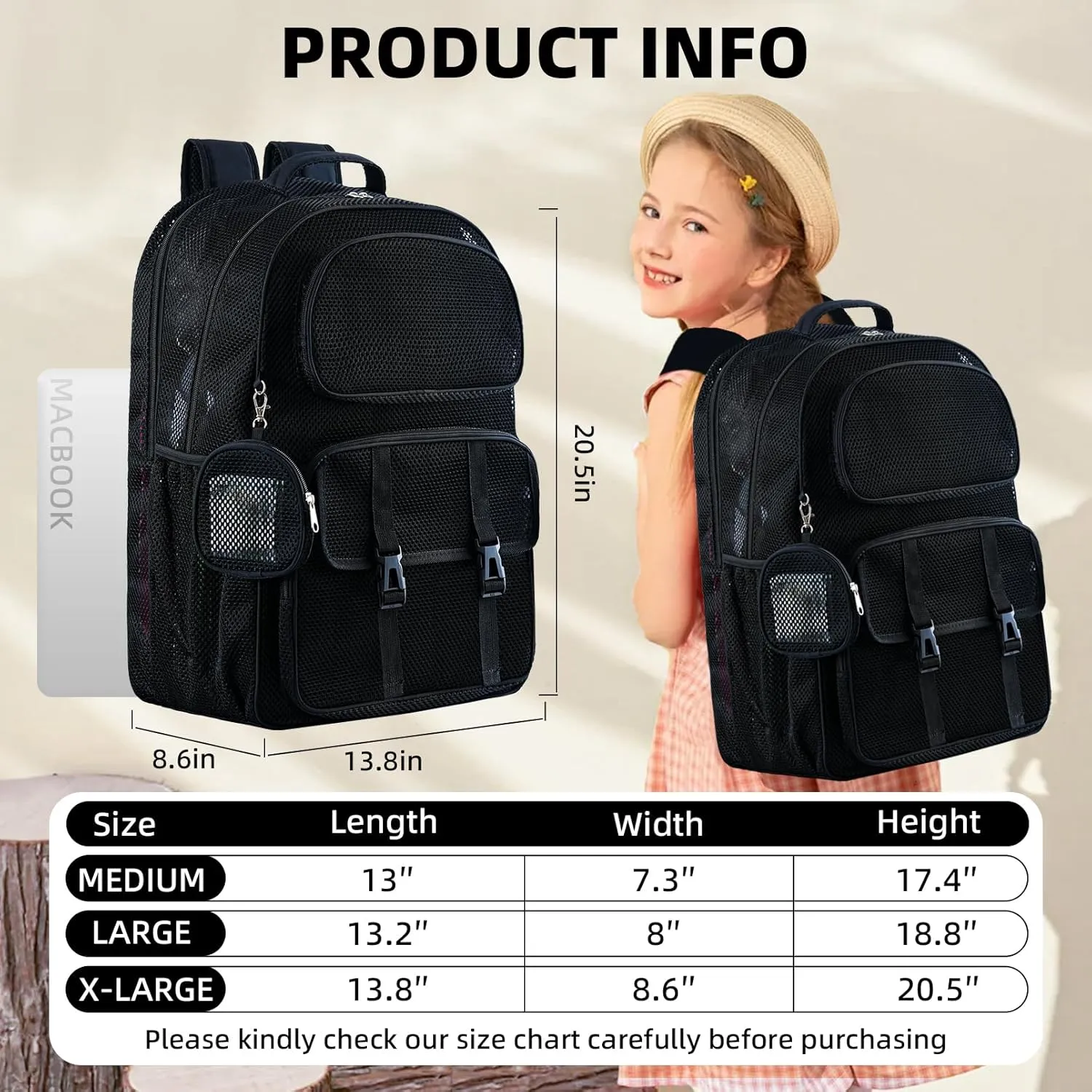 Mesh Backpack for School Heavy Duty, See Through Backpack for Women Men Student Diving Travel(3 sizes)