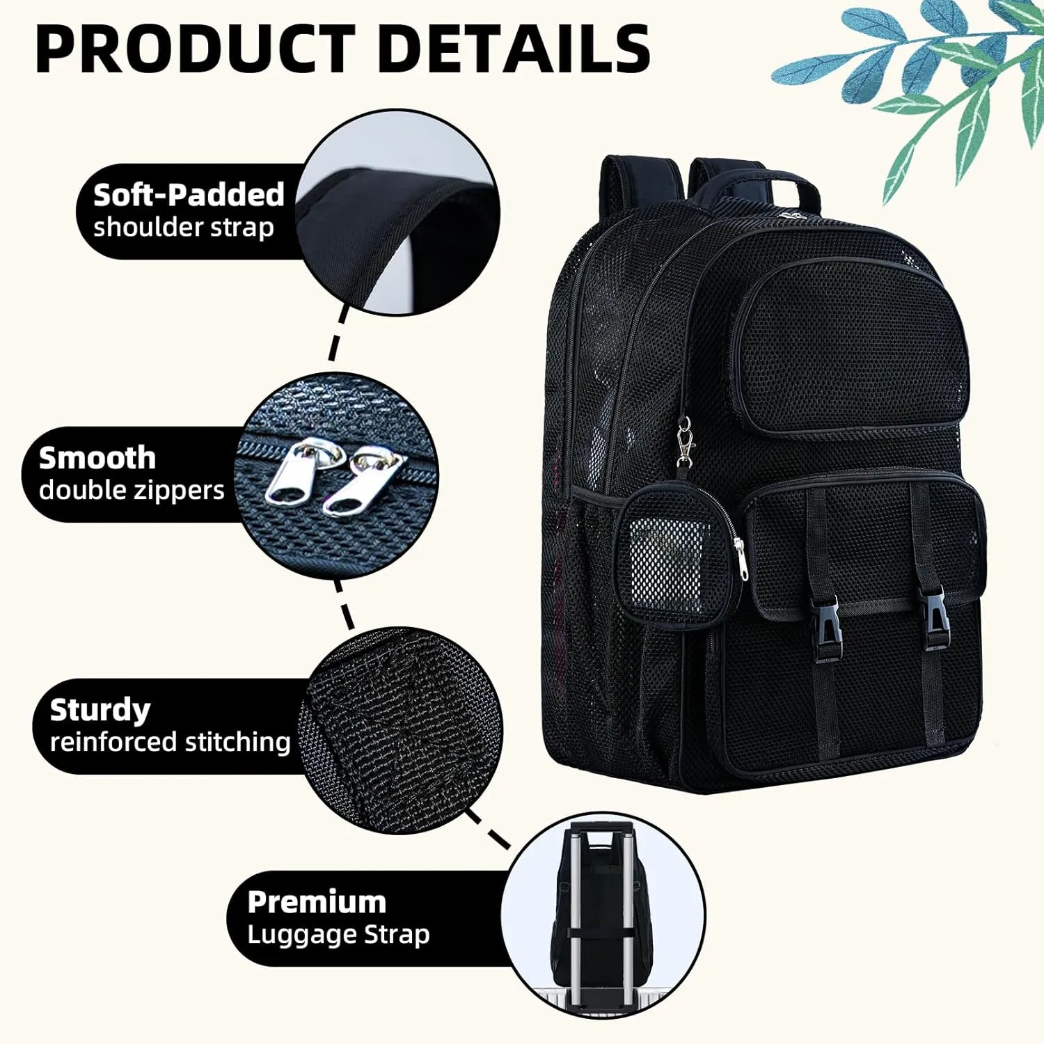 Mesh Backpack for School Heavy Duty, See Through Backpack for Women Men Student Diving Travel(3 sizes)