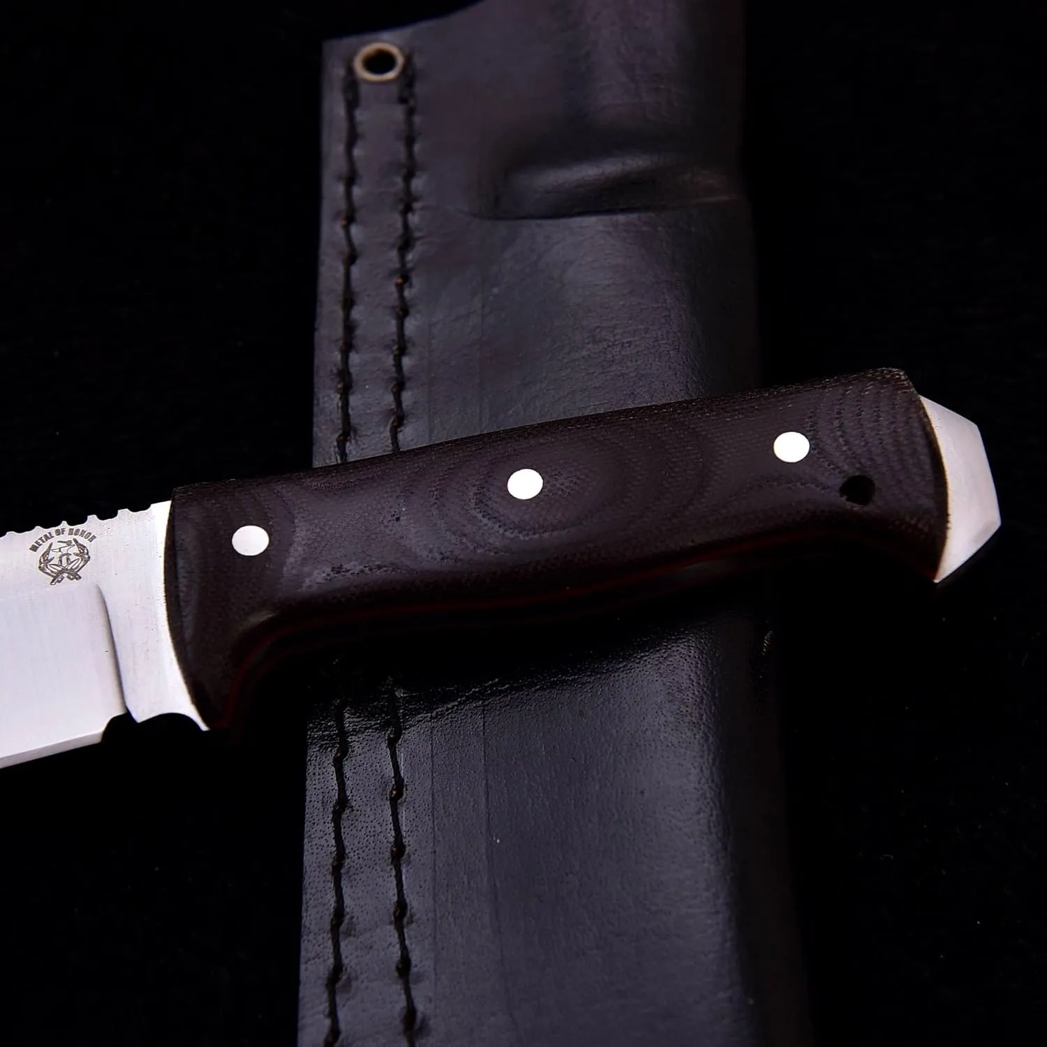 METAL OF HONOR Full Tang Fixed Blade Survival Knife, Bushcraft and Camping Outdoor Hunting Made of D2 Steel With Sheath (Brown)