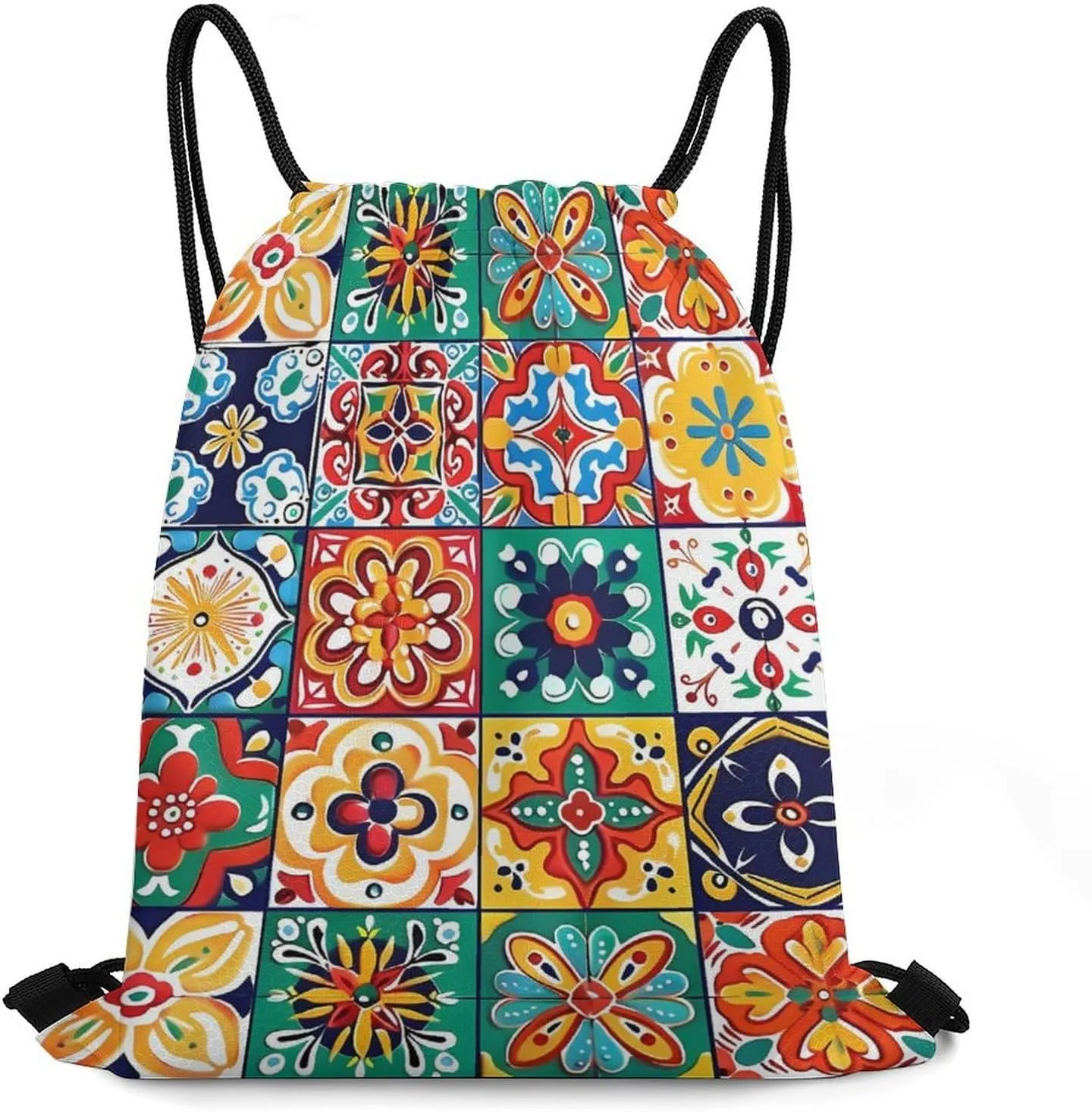 Mexican Talavera Italian Pottery Travel Drawstring Bag Waterproof String Backpack Gym Sackpack Sport Bag