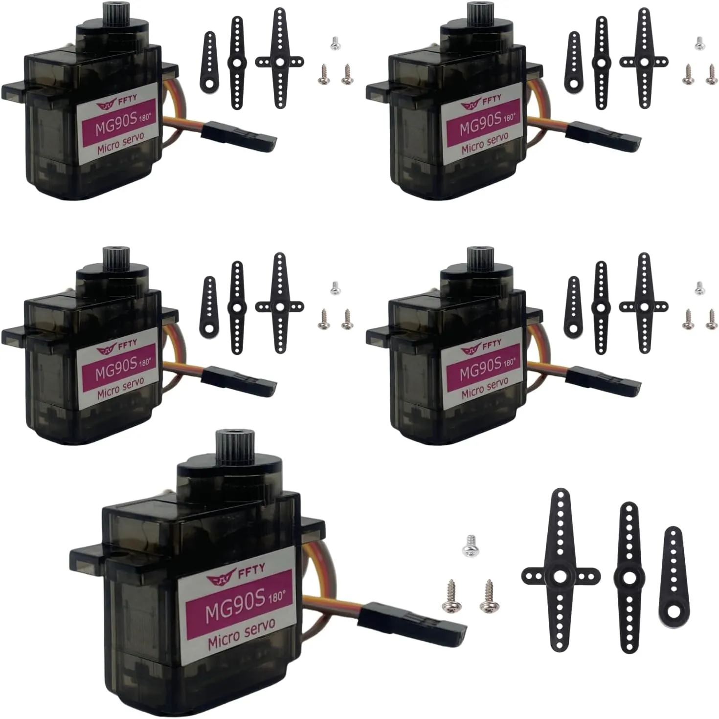 MG90S/SG90 9g Micro Servo Motor Kit, Metal Gear Small Servo for RC Car Robot Helicopter & Airplane Applications (5pcs mg90s)
