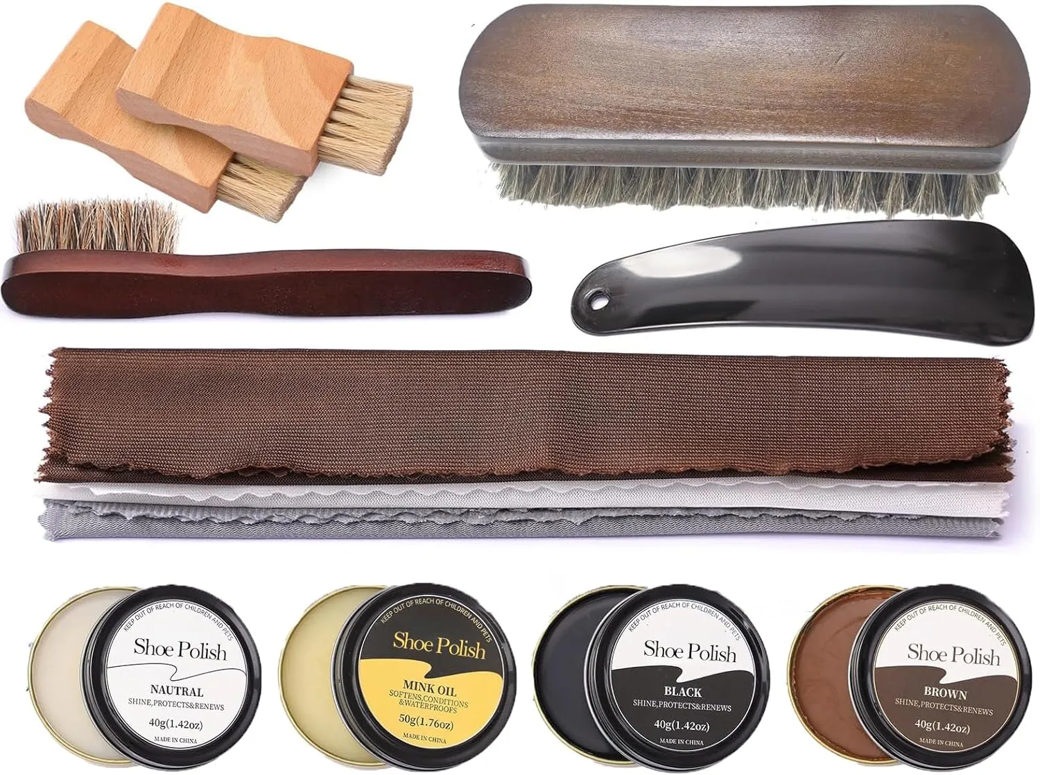 Mia&Argoo Shoe Care Kit, Leather Shoe Shine Kit For Men - 13 PC Shoe Polish Kit, Leather Boot Care Set w/Travel Case, Brush, Cloth, Shoehorn