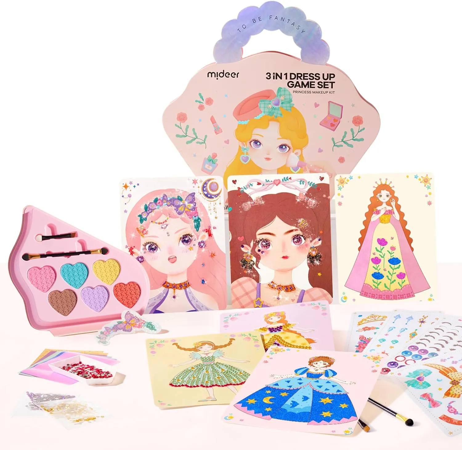MiDeer 4-in-1 Dress Up Game Set,Princess Fantasy Makeup,Fantasy Dress-Up Kit,Cosmetics and Fashion Fun,Creative Role-Playing Adventure,Glamorous Makeup Ensemble,Princess Costume Accessories