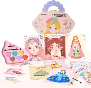 MiDeer 4-in-1 Dress Up Game Set,Princess Fantasy Makeup,Fantasy Dress-Up Kit,Cosmetics and Fashion Fun,Creative Role-Playing Adventure,Glamorous Makeup Ensemble,Princess Costume Accessories