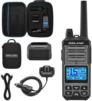 Midland GXT67 Pro GMRS 5-Watt Two-Way Radio (99-Channel, Waterproof, Repeater Capable, Long Range, Active Noise Canceling, Rechargeable Lithium Ion Battery, SOS, NOAA, Black/Grey, Single Pack)