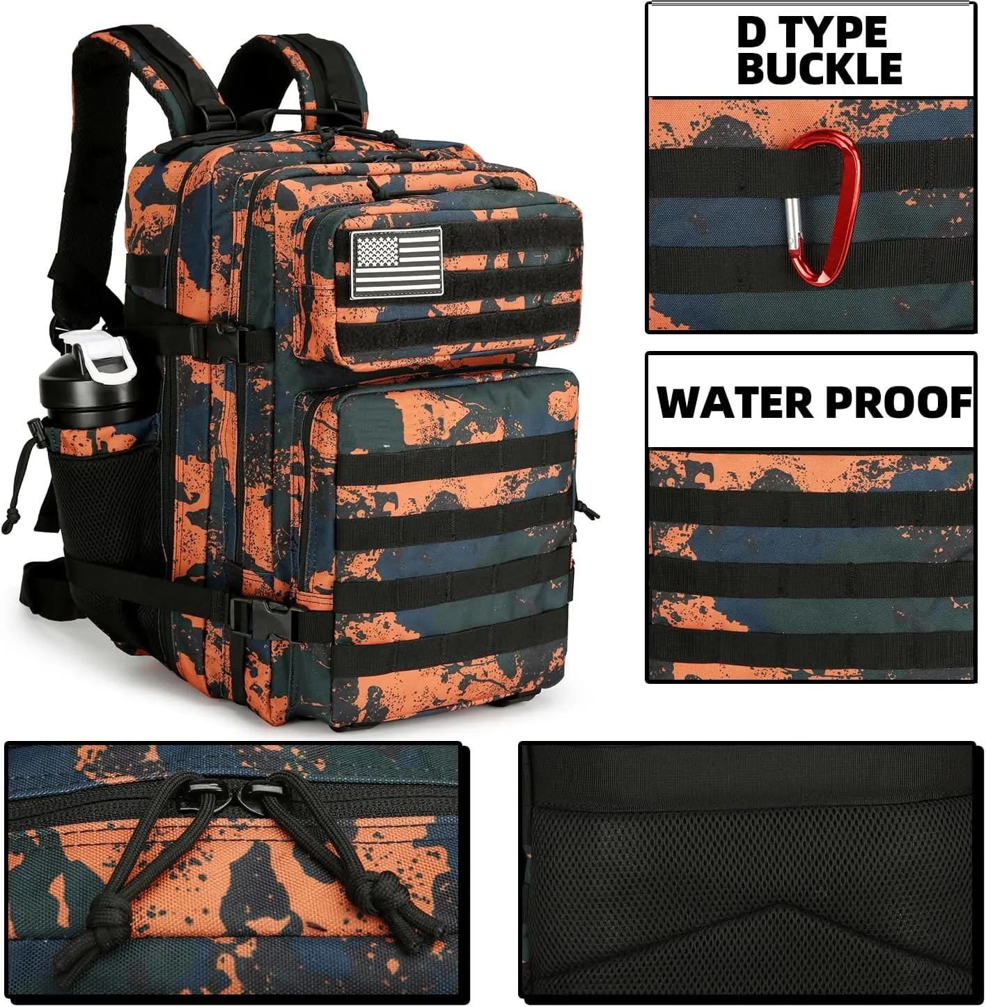 Military 45L Tactical Assault Backpack 3 day assault pack with Molle Waterproof backpack Rucksack for Tactical Backpacks