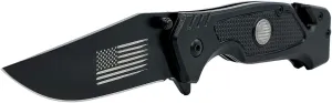 Military Gift Shop Black Tactical Folding Knife-3.5 Inch Stainless Steel Blade with American Flag | USA Rescue & Hunting Knife - Disabled Vet Owned Business-Flag Black Knife
