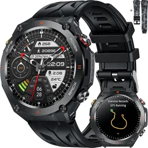 Military GPS Smart Watch: 1.45” IPS Screen, Built-In GPS, Altimeter, Barometer, Compass, Fitness/Wellness Tracker, BT Call, Games, Long Battery Life, 100  Sports, Waterproof, AI Voice, Android/iOS