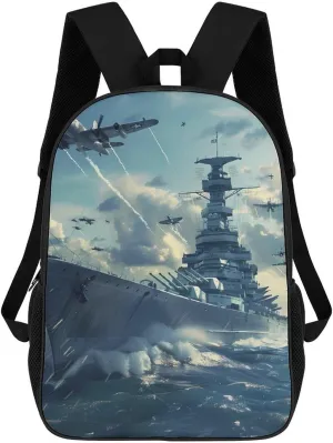 Military USS Enterprise Yorktown-Class Battleship Laptop Backpack for Men Women 17 Inch Travel Computer Bag Lightweight Daypack