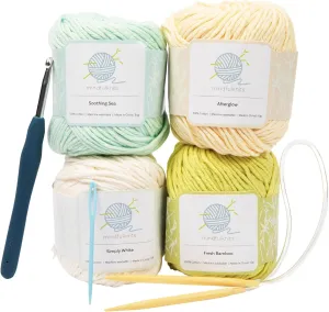 mindfulknits Knitting Kit for Beginners Adults with Knitting Needles, Yarn Needle & 100% Cotton Knitting Yarn (4) – Make Washcloths - Zen Basic Knitting Supplies Set for Relaxation & Stress Relief