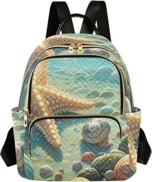 Mini Backpack Quilted Purse for Womens Small Backpack Daypack Starfish Pattern for Travel Daily Camping,Multi2