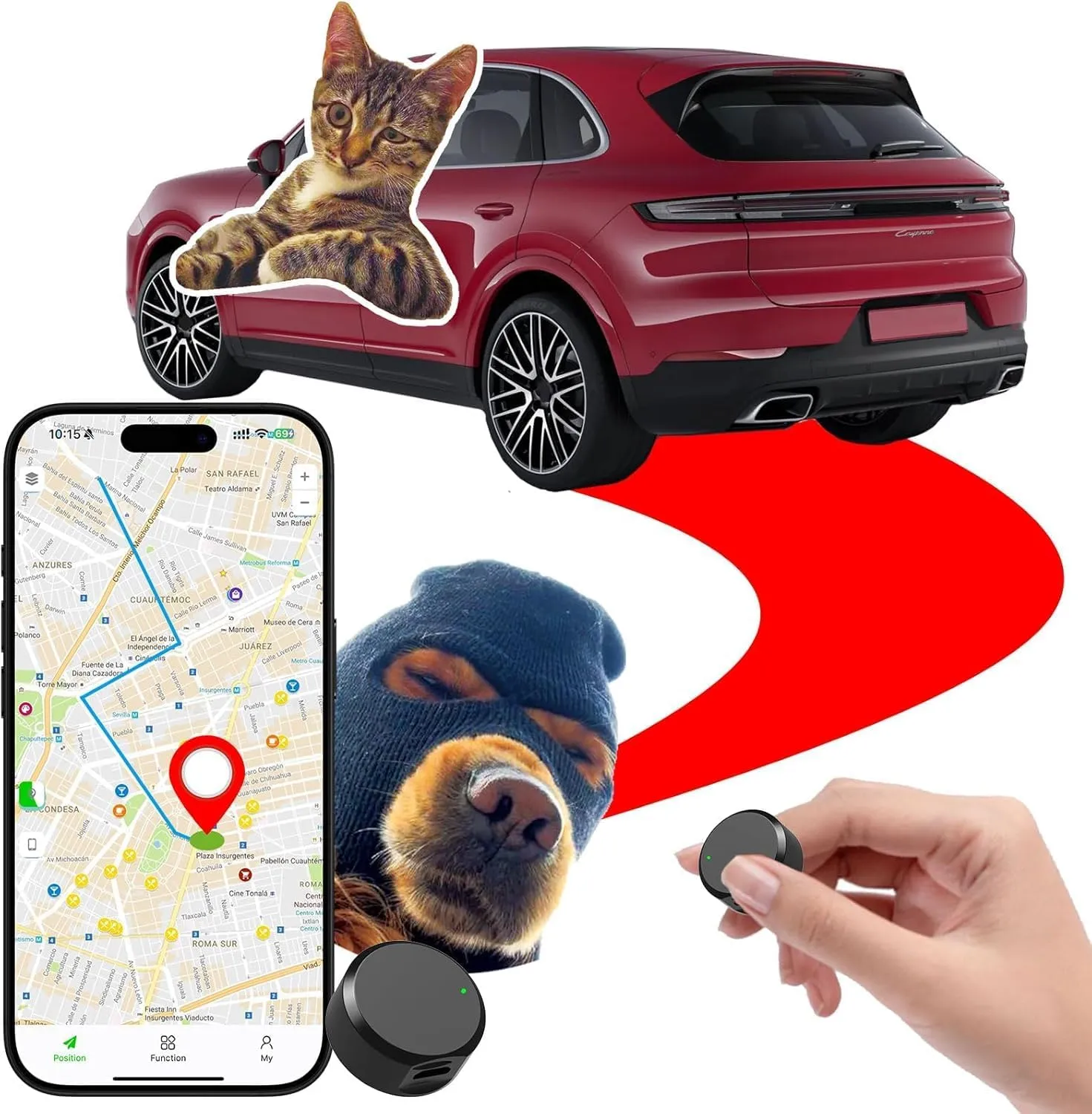 Mini GPS Tracker for Vehicles & Pets,Real-Time Tracking,Portable Magnetic GPS Car Tracker with Geofence Alerts & Smart Track Playback,No Monthly Fee APP/100  Languages & Google Maps Compatible(Black)