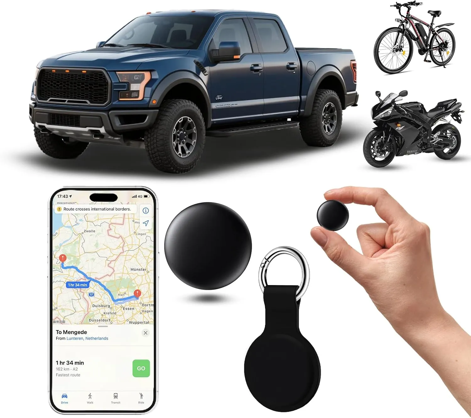 Mini GPS Tracker for Vehicles, Kids, Pets, Elderly – Real Time Car Tracking Device with Find My (iOS), No Subscription, No SIM, Hidden Anti-Theft Tag, Best Tracker for Cars & Dogs