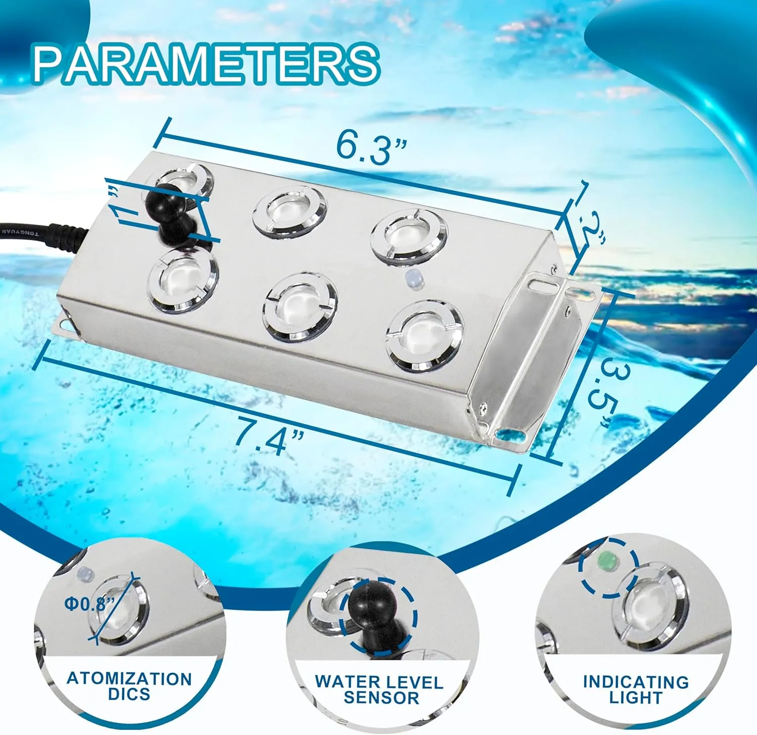 Mist Maker 6 Heads Ultrasonic Pond Fogger, Water Fogger Mist Maker, Fog Machine for Halloween,Outdoor,Pond,Greenhouse,Rockery,Lawn with Float/Power Supply/Discs