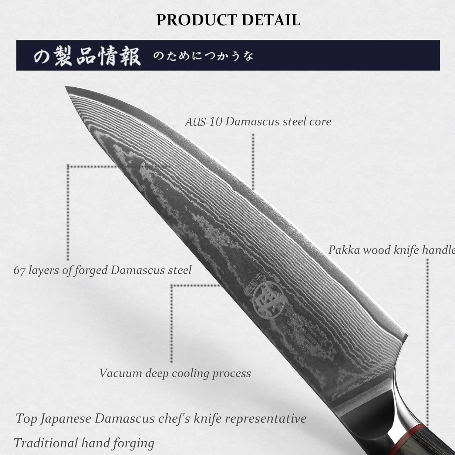 MITSUMOTO SAKARI 8 inch Japanese Gyuto Chef Knife, AUS-10 Premium Damascus Steel Kitchen Cooking Knife, Professional Hand Forged Meat Sushi Knifves (PakkaWood Handle & Sandalwood Box)