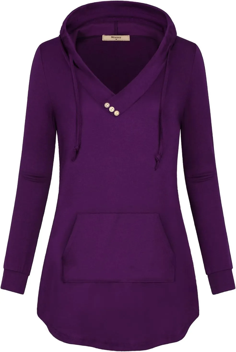 Miusey Womens Hooded Shirts Long Sleeve V Neck Tunic Hoodie Lightweight Sweatshirts with Kangaroo Pocket