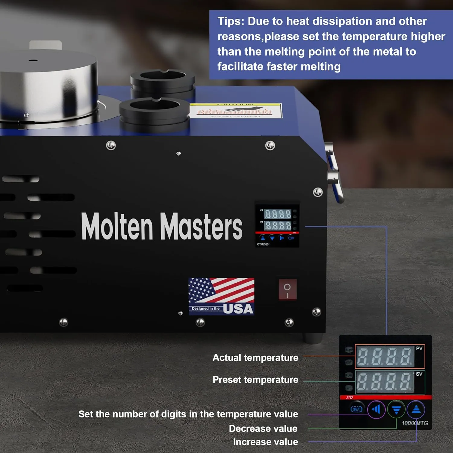 MMasters 3KG Electric Melting Furnace, 1600W 2102℉ Digital Temp Control Gold Smelting Furnace Kit Foundry Kiln with Graphite Crucible & Ingot Molds for Melt Scrap Metal, Silver, Aluminum (Blue Pro)