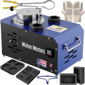 MMasters 3KG Electric Melting Furnace, 1600W 2102℉ Digital Temp Control Gold Smelting Furnace Kit Foundry Kiln with Graphite Crucible & Ingot Molds for Melt Scrap Metal, Silver, Aluminum (Blue Pro)