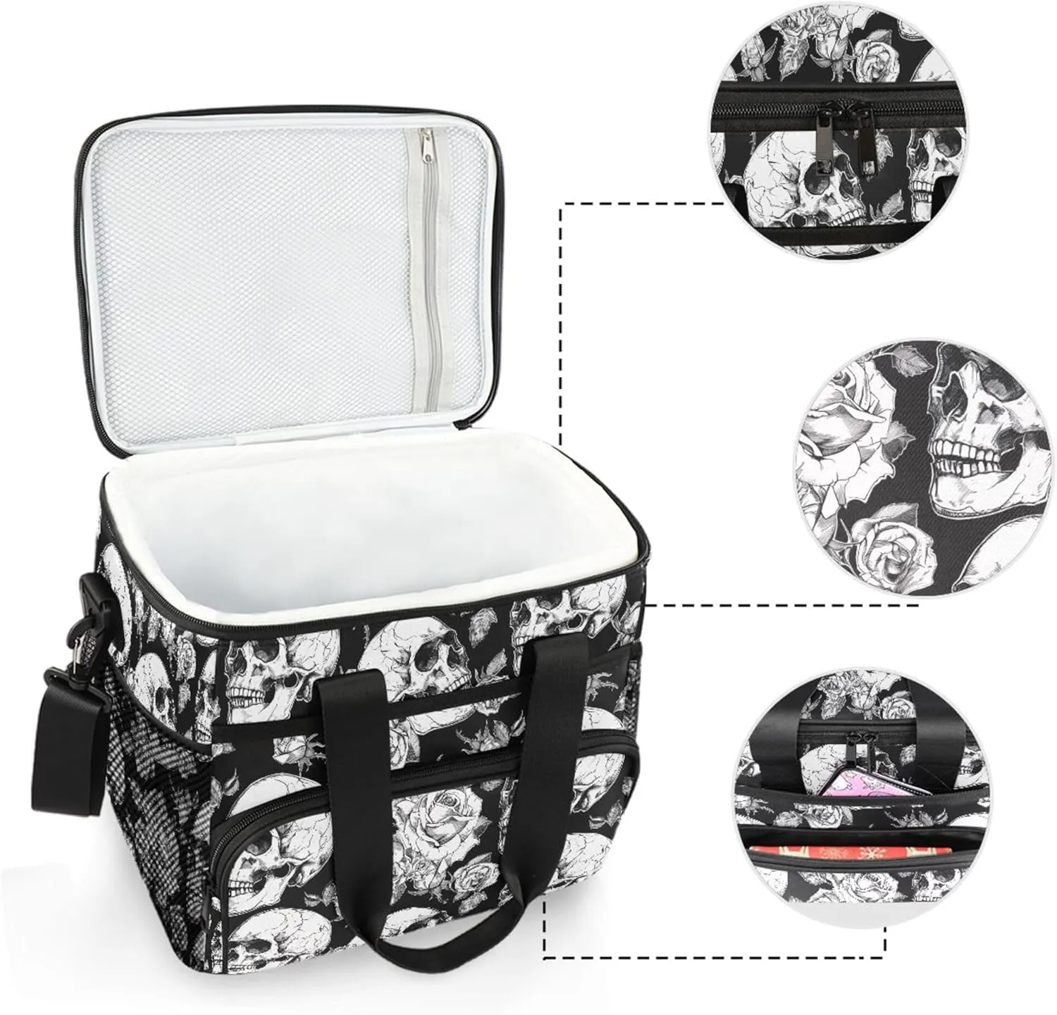MNSRUU Cooler Bag Skull and Crossbones Soft Cooler Bag Insulated Lunch Totes Picnic Bag Beach Cooler Lunch Box Container with Adjustable Shoulder Strap