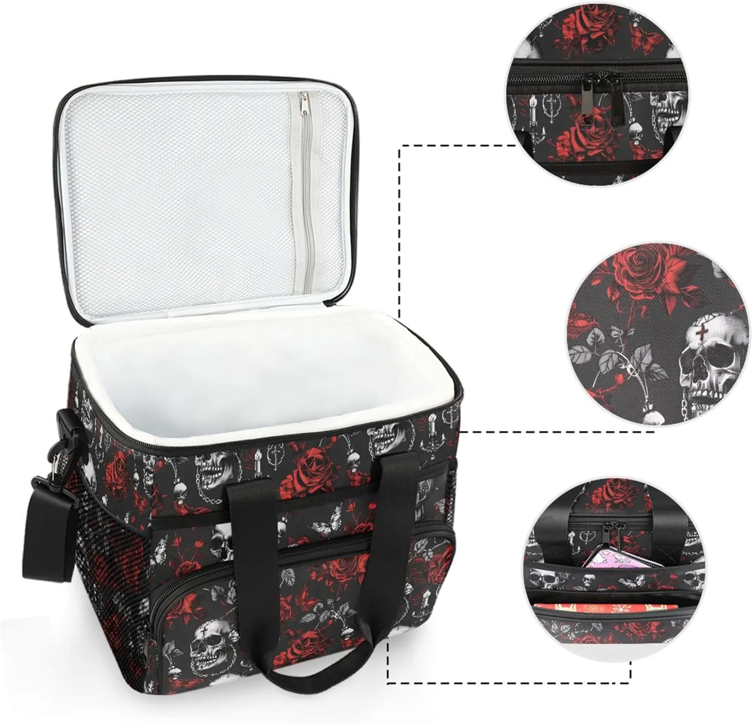 MNSRUU Cooler Bag Skull and Crossbones Soft Cooler Bag Insulated Lunch Totes Picnic Bag Beach Cooler Lunch Box Container with Adjustable Shoulder Strap
