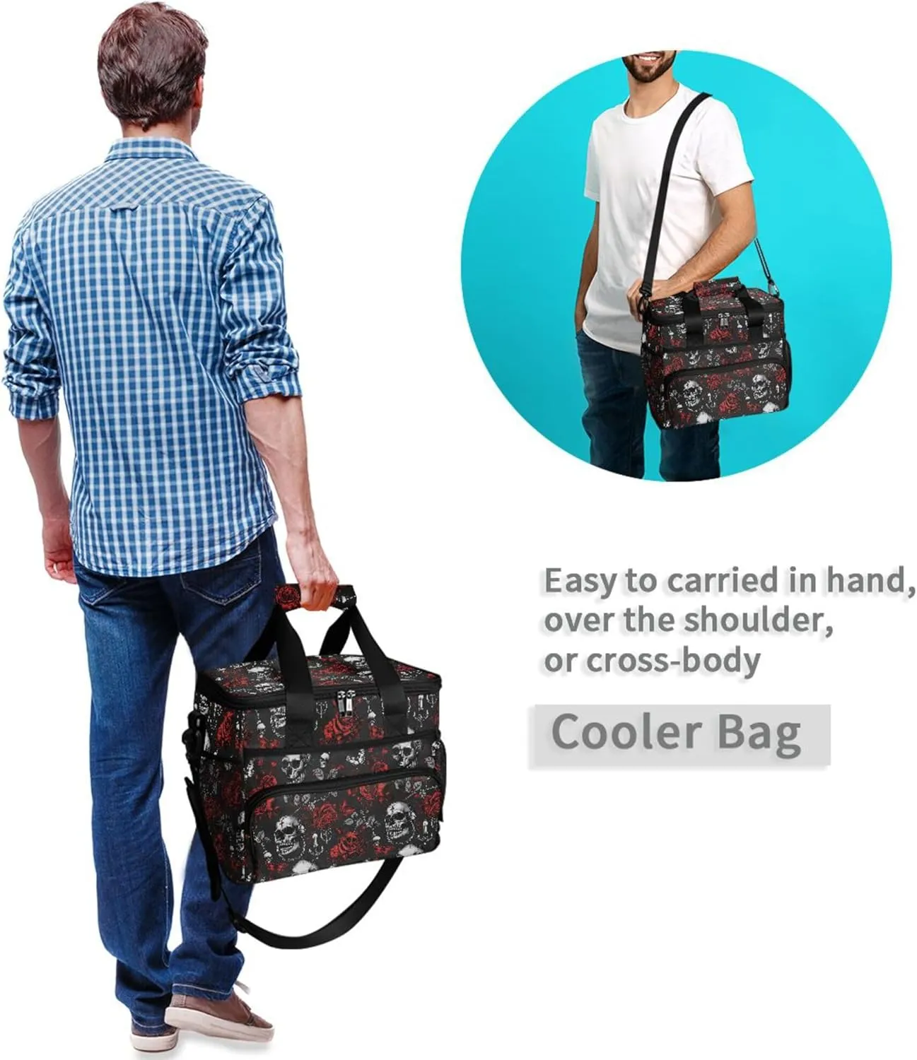MNSRUU Cooler Bag Skull and Crossbones Soft Cooler Bag Insulated Lunch Totes Picnic Bag Beach Cooler Lunch Box Container with Adjustable Shoulder Strap