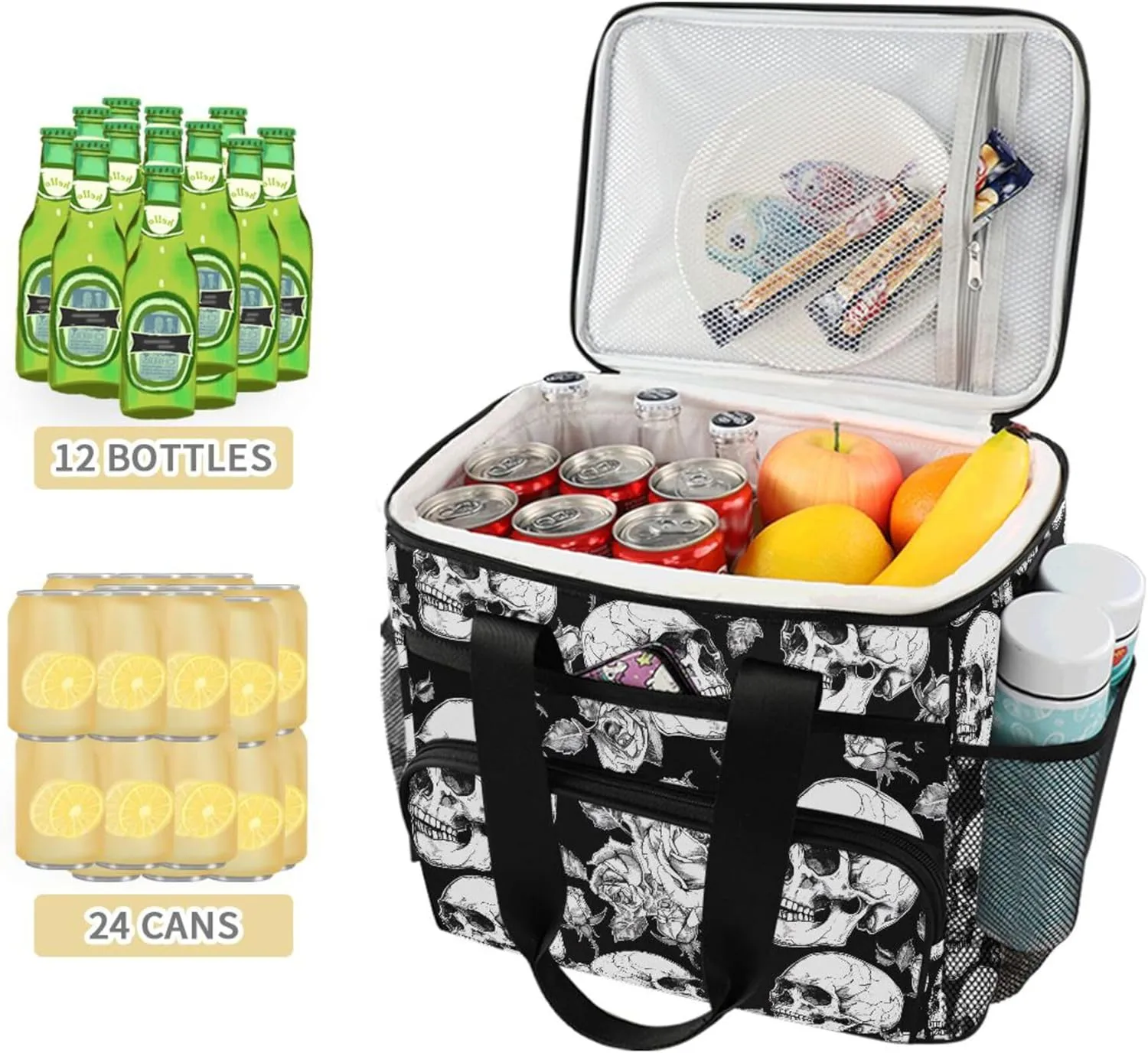 MNSRUU Cooler Bag Skull and Crossbones Soft Cooler Bag Insulated Lunch Totes Picnic Bag Beach Cooler Lunch Box Container with Adjustable Shoulder Strap