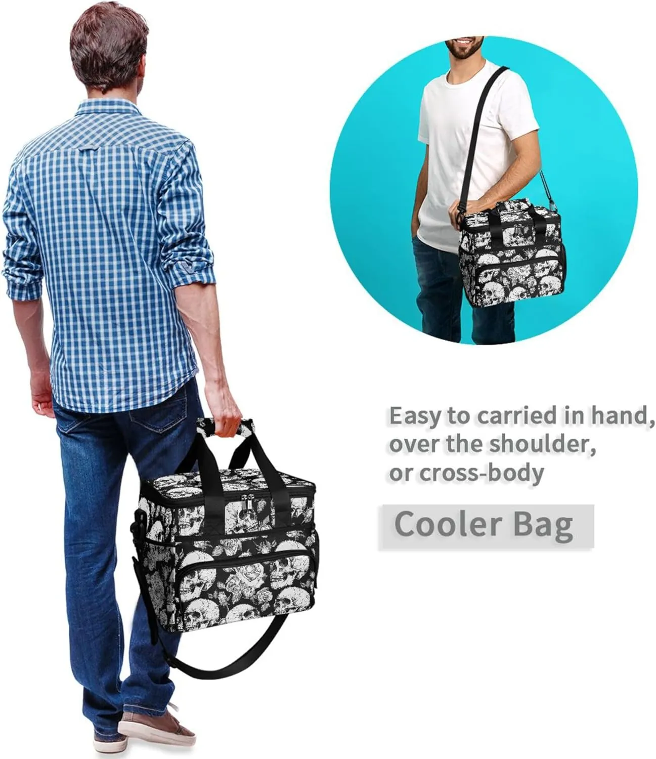 MNSRUU Cooler Bag Skull and Crossbones Soft Cooler Bag Insulated Lunch Totes Picnic Bag Beach Cooler Lunch Box Container with Adjustable Shoulder Strap