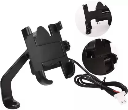 Mobile Phone Holder with USB Charger Waterproof Easy Adjustable Rear View Mirror (Black)