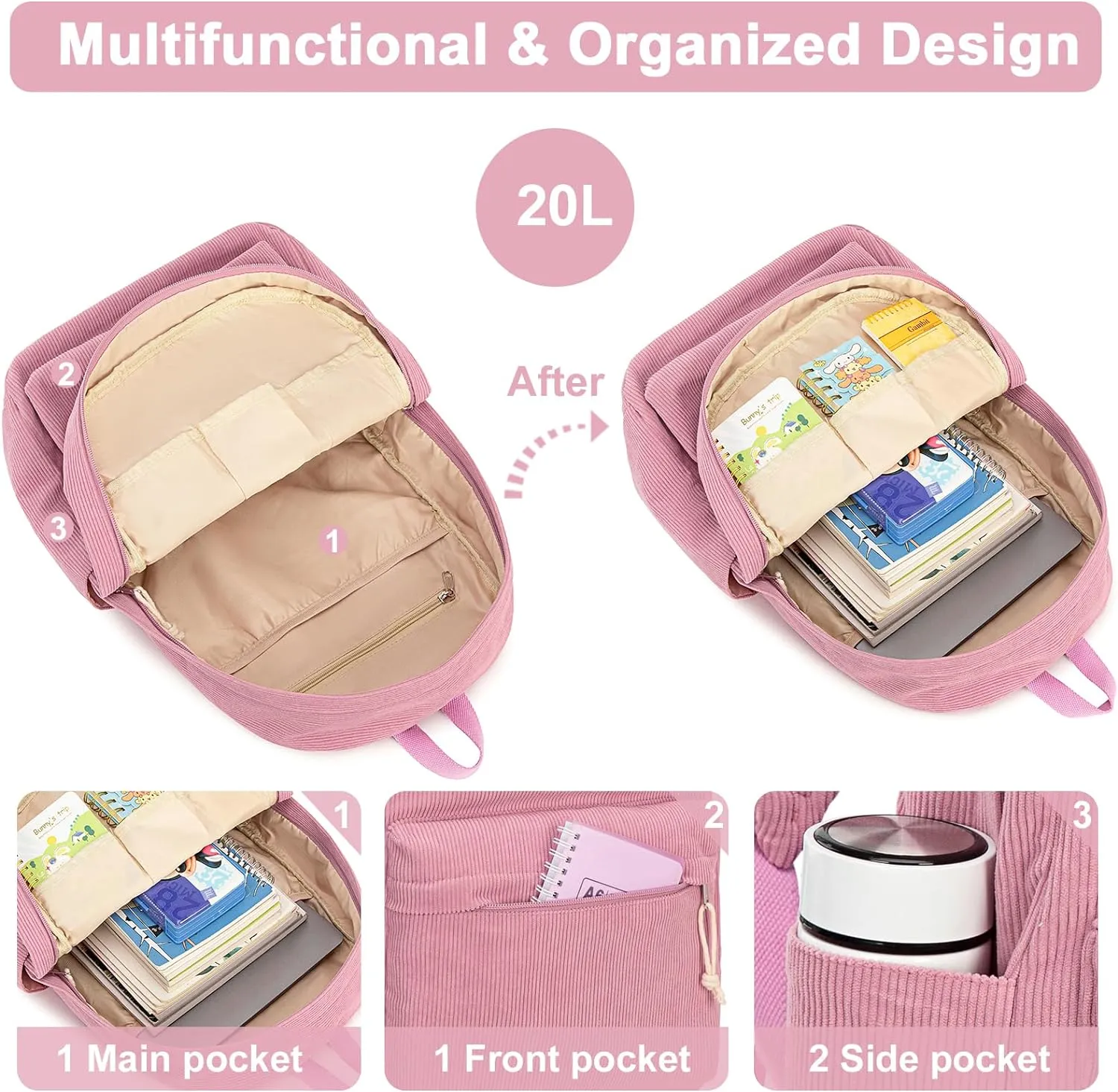 MODARANI Lightweight  Corduroy School Bag