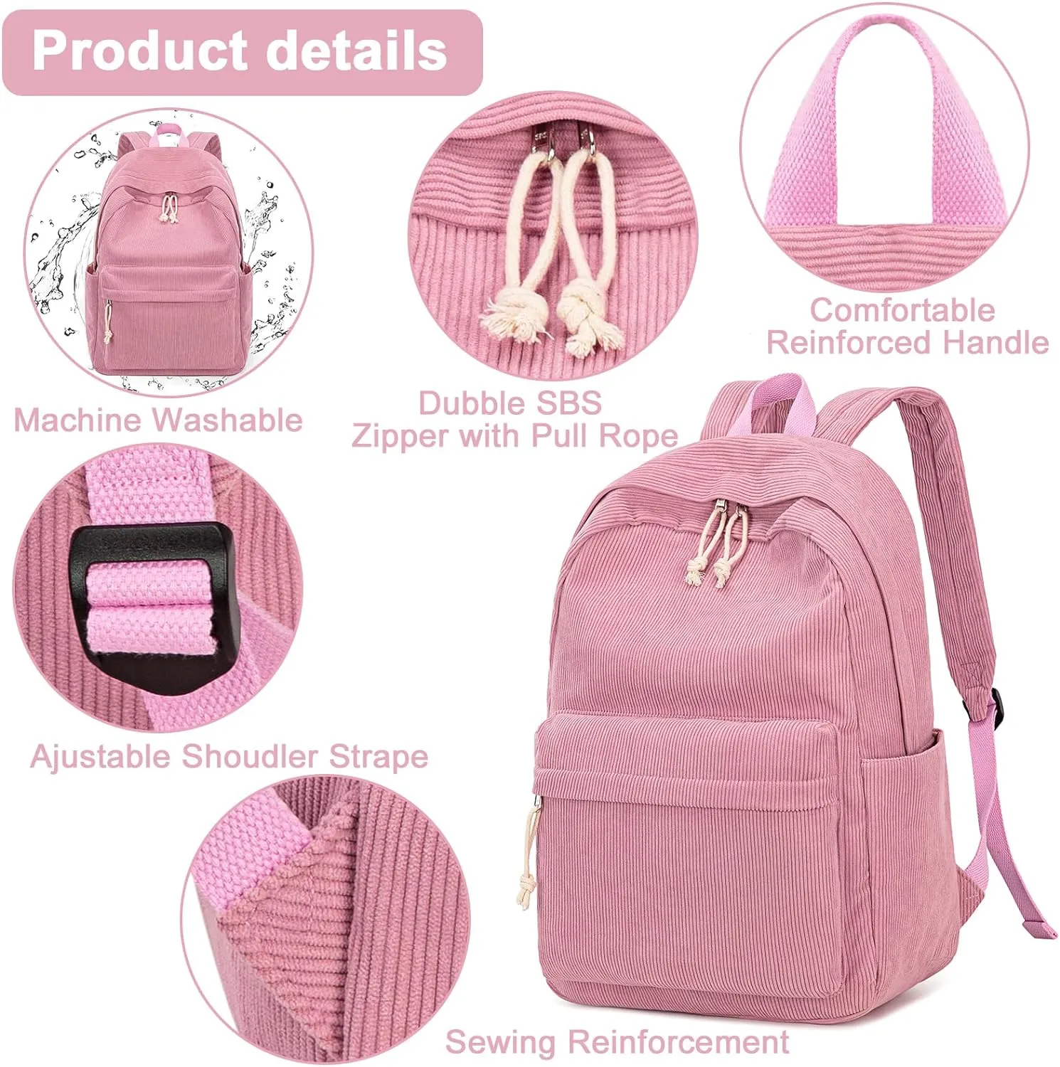 MODARANI Lightweight  Corduroy School Bag