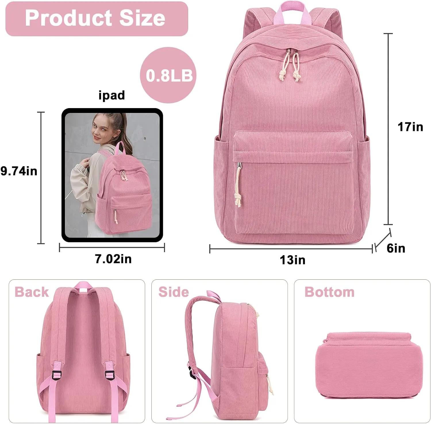 MODARANI Lightweight  Corduroy School Bag