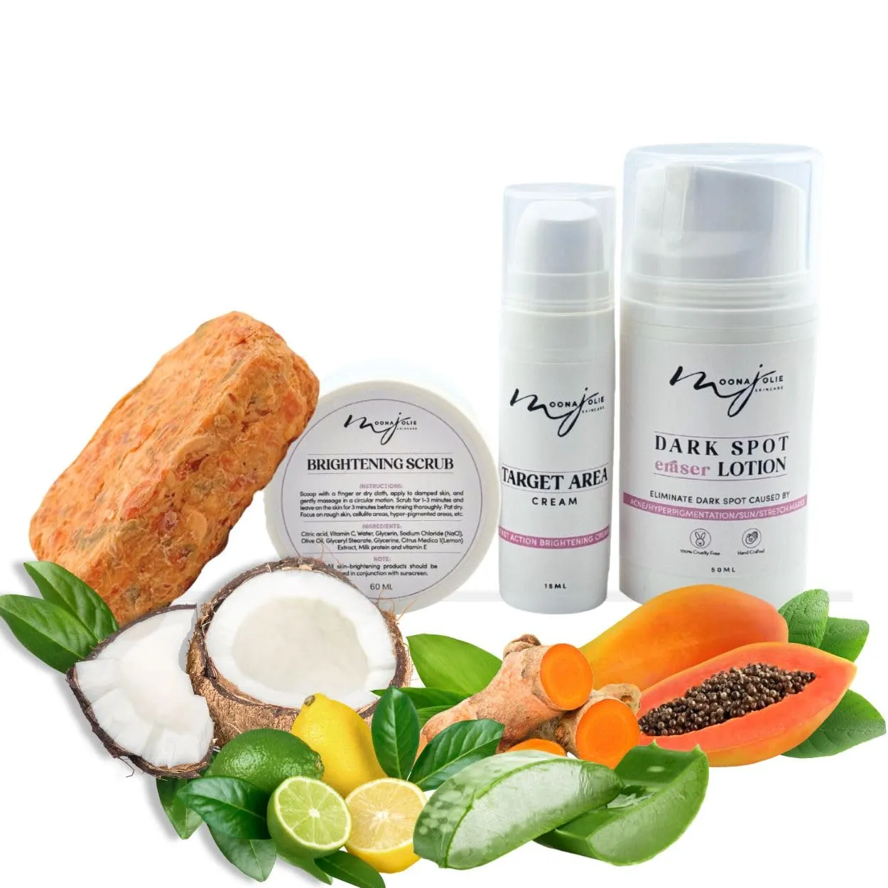 Moona Jolie LIMITED EDITION KIT Mini Full Body & Face Exfoliating Kit | Exfoliating Soap, Nourishing Cream, Hydrating Lotion & Body Scrub – Promotes Smooth, Radiant, Even-Toned Skin