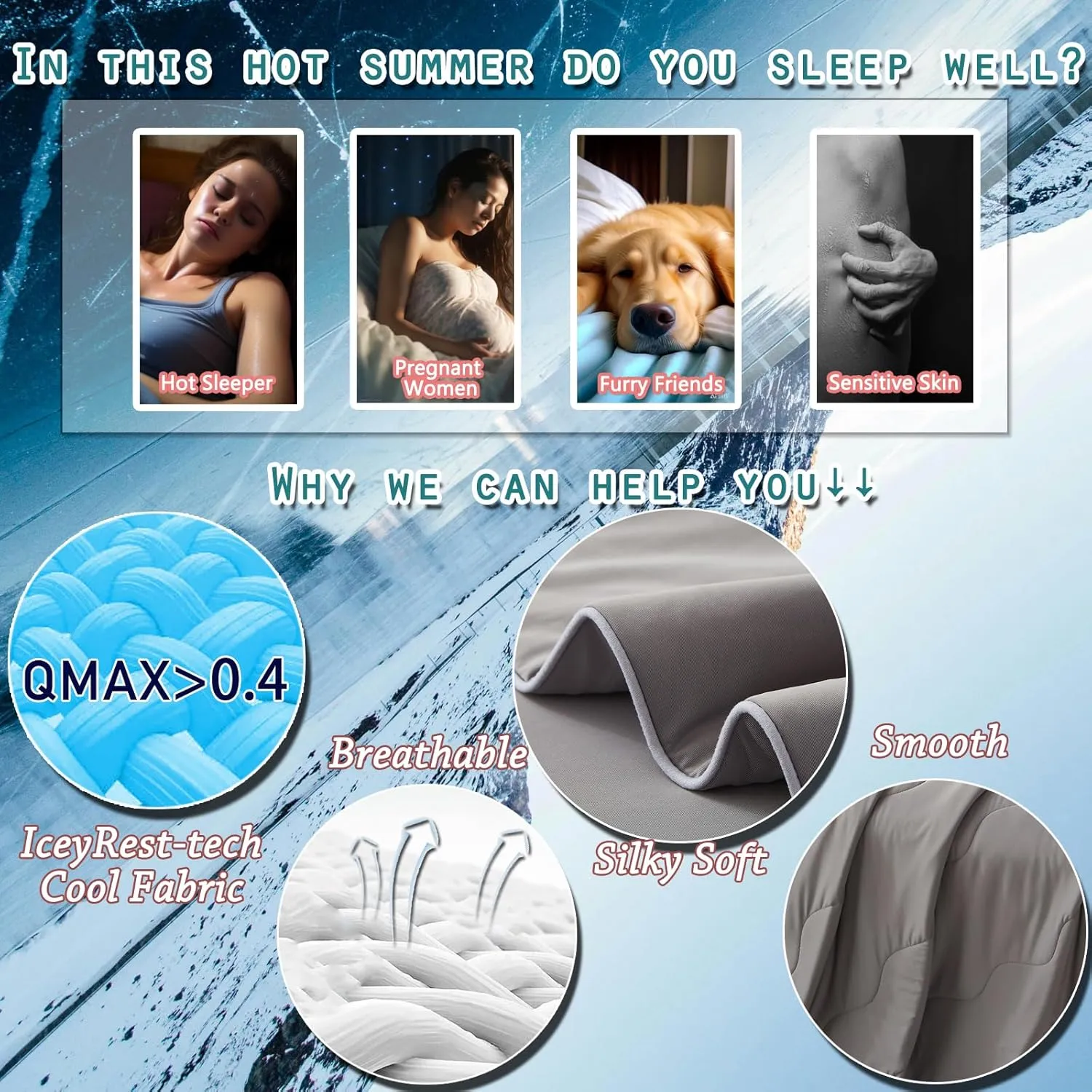 MorroMorn Cooling Comforter for Hot Sleepers & Night Sweats - IceyRest Cold Touch Technology, Lightweight Summer Blanket All-Season Breathable Silk Smooth (Cool Gray, Twin/Twin XL 68"x90")