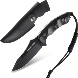 Mossy Oak 9" Hunting Knife with Sheath, 14C28N Full Tang Fixed Blade Knife, G10 Handle Outdoor Knife for Survival, Camping, Hiking(Black)