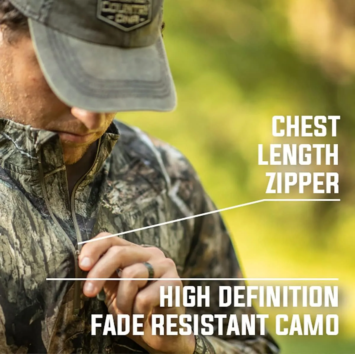 Mossy Oak Men's Hunting Shirts Lightweight Camo Tibbee Tech Stretch Quarter Zip