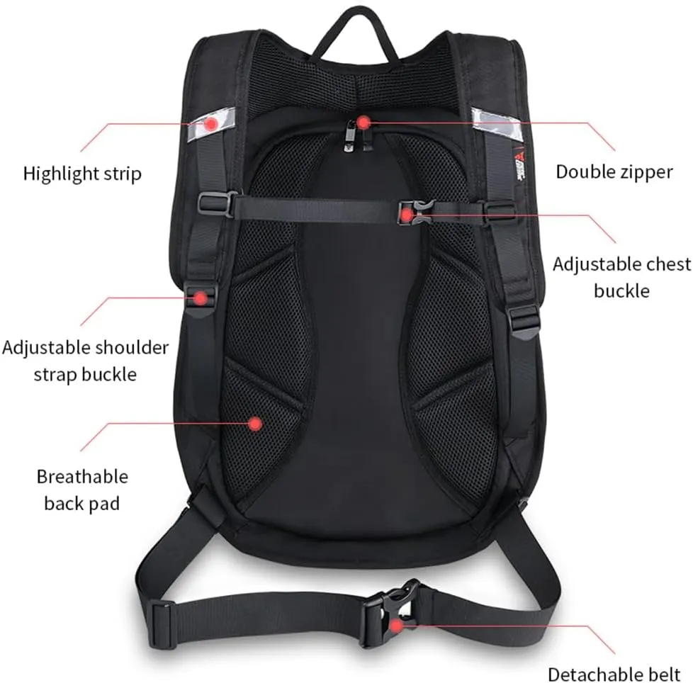 Motorcycle Backpack Waterproof Large Capacity Carbon Fiber Rider Backpack Hard Shell Reflective Motorbike Travel Suitcase Light Version (Red)