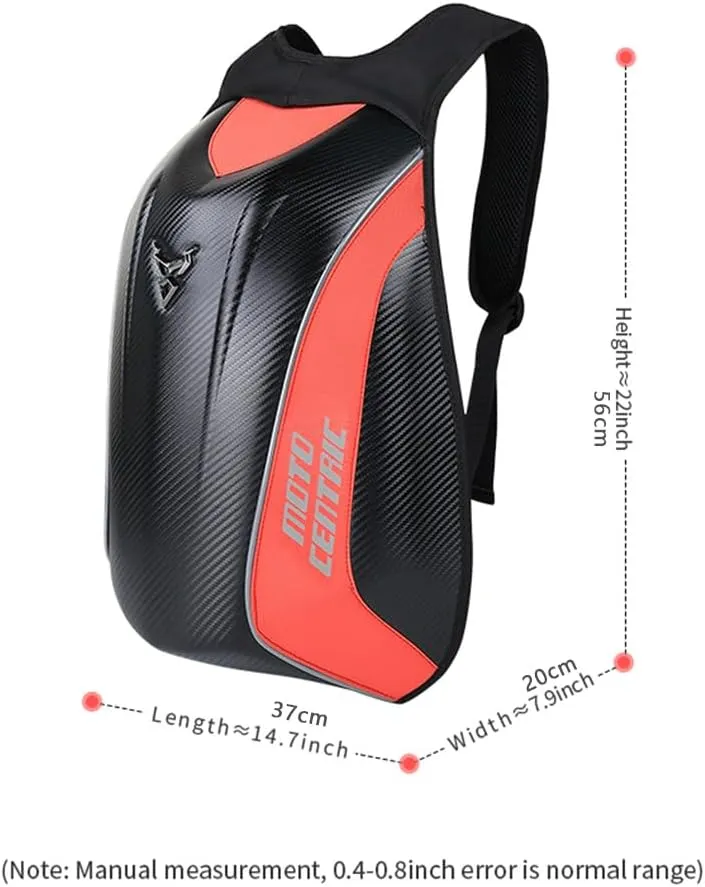 Motorcycle Backpack Waterproof Large Capacity Carbon Fiber Rider Backpack Hard Shell Reflective Motorbike Travel Suitcase Light Version (Red)
