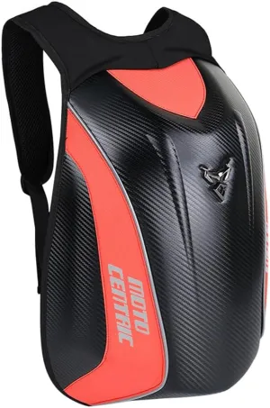 Motorcycle Backpack Waterproof Large Capacity Carbon Fiber Rider Backpack Hard Shell Reflective Motorbike Travel Suitcase Light Version (Red)