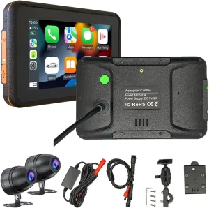 Motorcycle Carplay Android Auto Device with Dual 1080p Cameras Recorder DVR, Bluetooth, Wi-Fi, Waterproof, GPS Navigation,Motorcycle Handlebar Mount 1000 mAh Battery (Yellow)