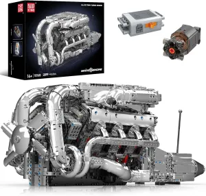 Mould King V8 Twin-Turbo Engine Model Kit That Runs, Mini Engines Building Blocks Set for Adults with Battery and Motor, Engineering Construction STEM Toy for Children Kids Boys Girls (2899 PCS)