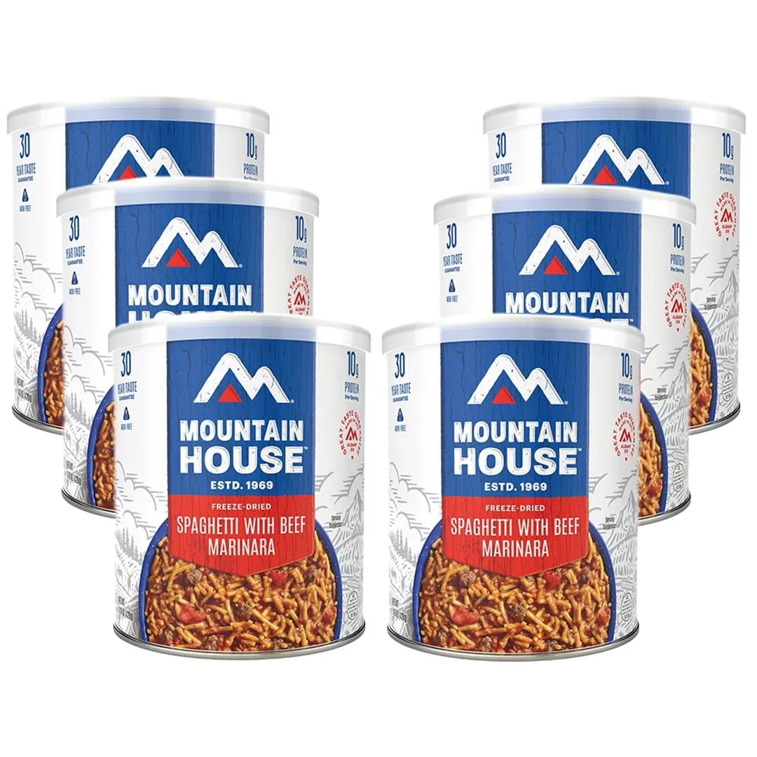 Mountain House 258 Serving Survival & Emergency Food Supply 36 Cans of Lunch & Entree Meals Includes Rice & Chicken, Chili Mac with Beef, Spaghetti with Meat Sauce Ready to Eat Food 30-Year Shelf Life